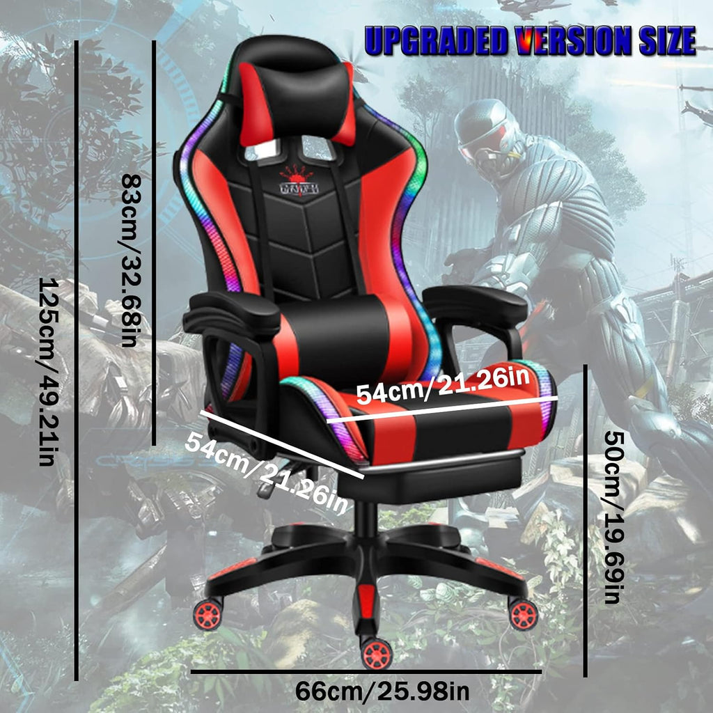 Computer Gaming Chair with Bluetooth Speakers RGB LED Lights, Ergonomic Gamers Desk Chair, Music Video Office Chair for Aldults,gaming chair with footrest,Massage Gaming Chair,High Back Gam
