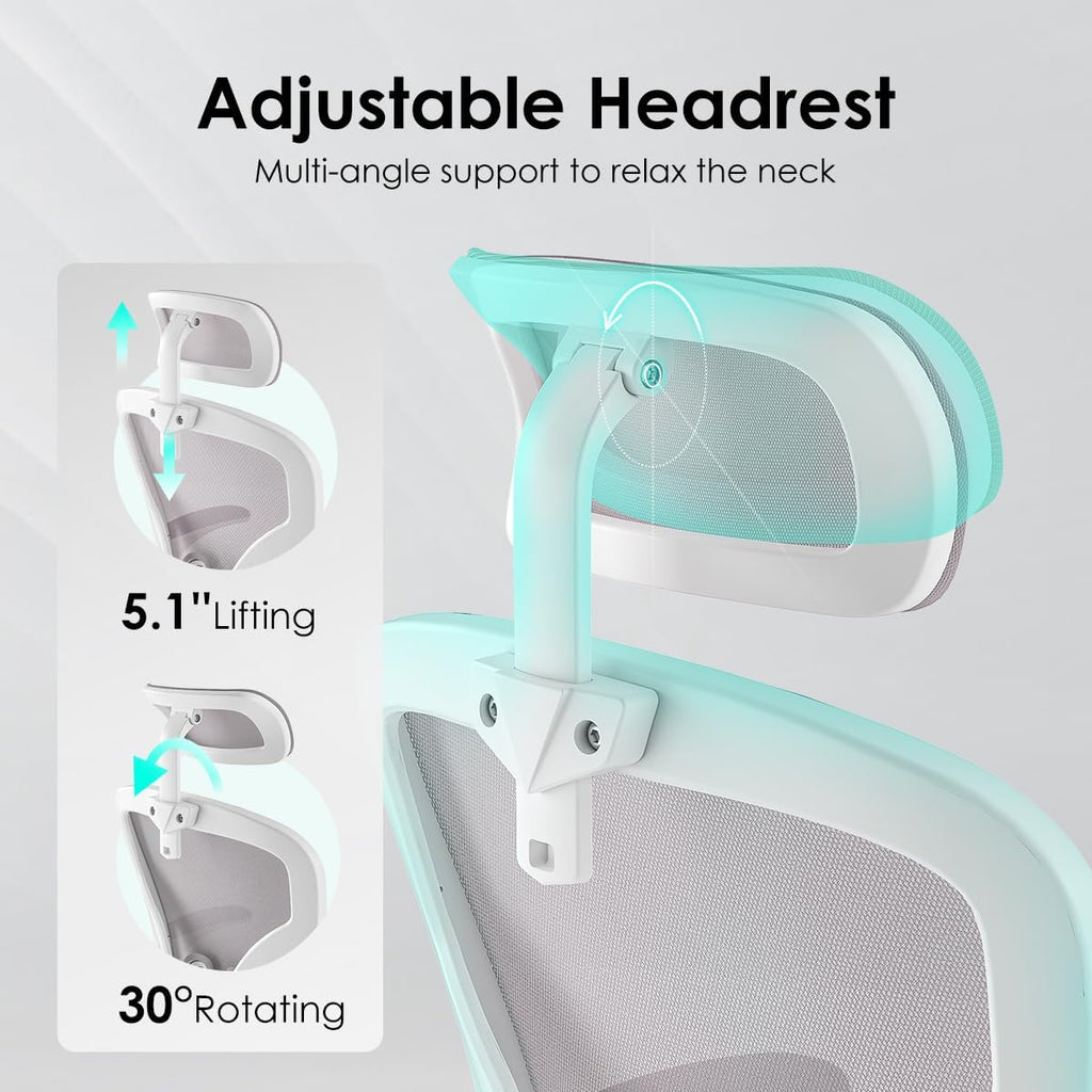 Farini Ergonomic Office Chair, Home Office Desk Chair with Headrest, High Back Swivel Computer Chair with Armrests and Adjustable Lumbar Support for Home Office Study Room, White & Gray