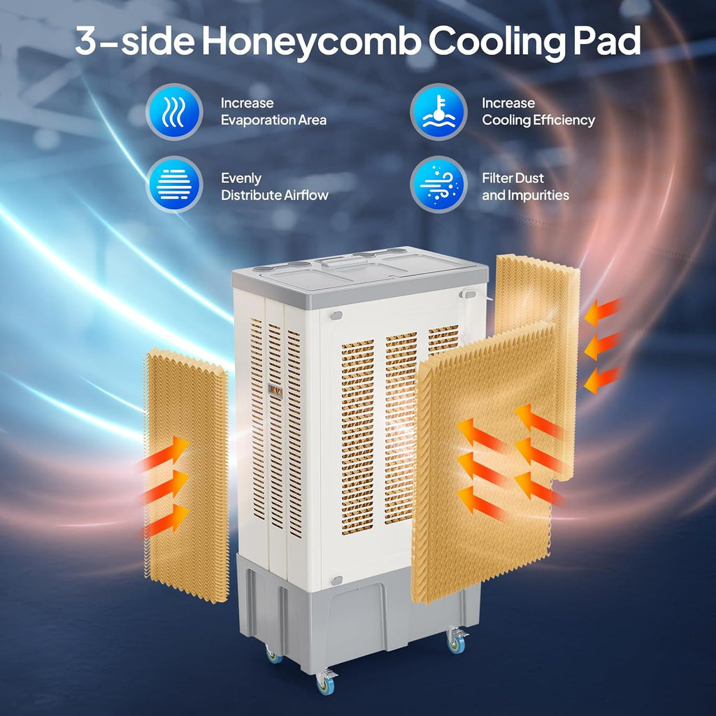 ROVSUN 9000CFM Commercial Portable Air Cooler, 34.3Gal/130L Evaporative Swamp Cooler, 3-IN-1 Cooling Fan with 3 Speeds, 4 Ice Packs, Humidifying Oscillating Fan for Shop, Factory, Garage
