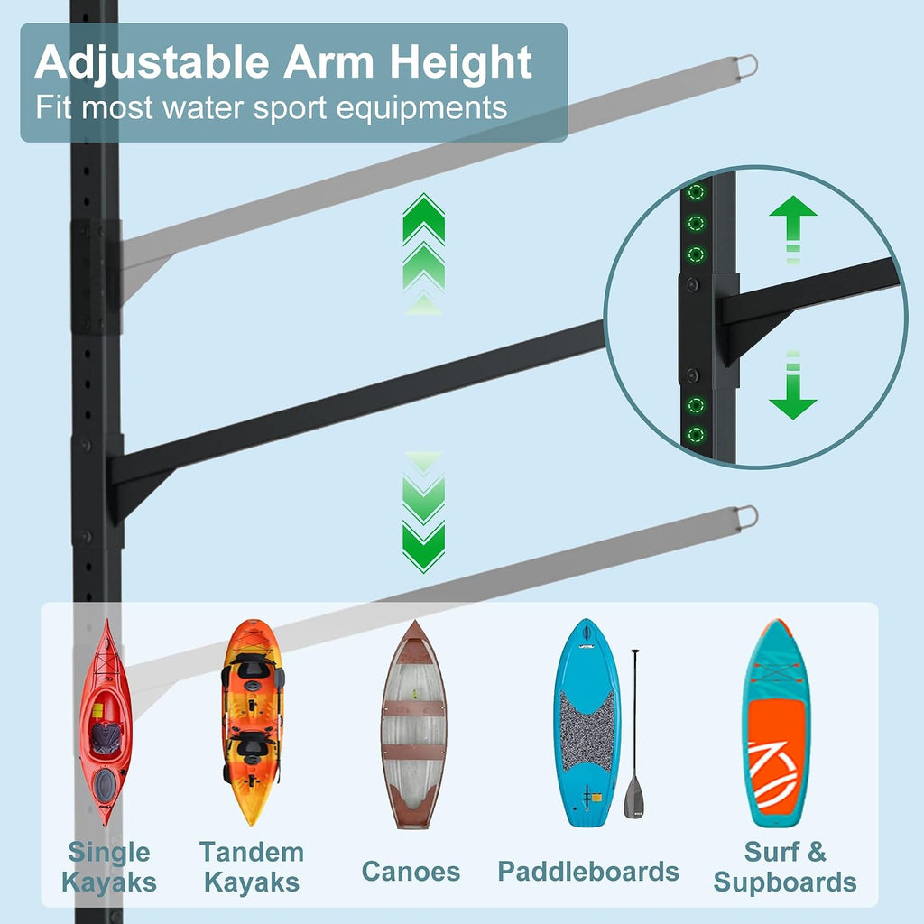 RELIANCER Freestanding Kayak Storage Rack w/Wheel,Adjustable Kayak Stand for Boat Dock,Garage,Indoor & Outdoor Canoe and Kayaks Holder,Water Sport Watercraft Storage Rack for SUP,Surfboard