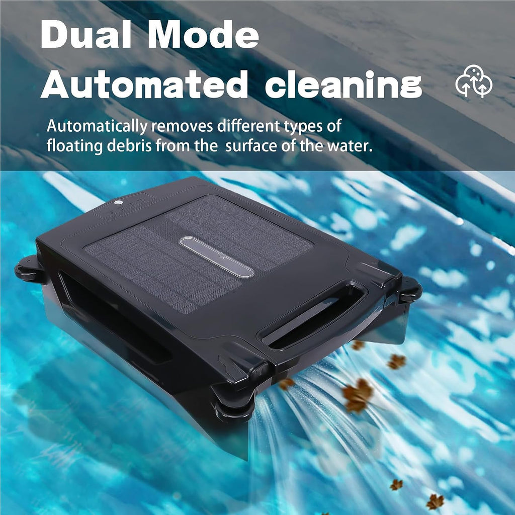 Automatic Solar Robotic Pool Cleaner - Auto Avoidance & Escape Function + 2 Cleaning Modes + Brushless Motors, Cordless Pool Skimmer for Cleaning Pools up to 80m²