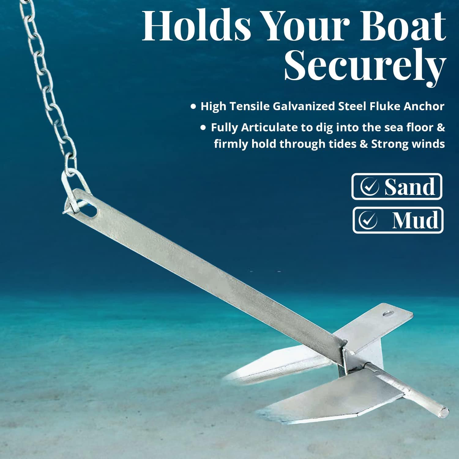 Anchor-Man Premium Boat Anchor Kit, Fluke Style Small Boat Anchor Kit, Includes Sea Anchor Chain, Anchor Rope & Free Anchor Storage Bag