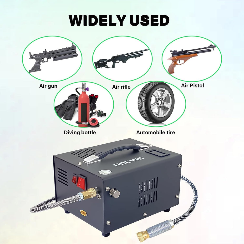 Pcp air compressor 4500PSI Portable Pcp Compressor 12V Dc/110V Ac Pcp Airgun Compressor Manual-stop w/External Power Adapter Built-in Fan Suitable for Paintball Air Rifle Scuba Bottle