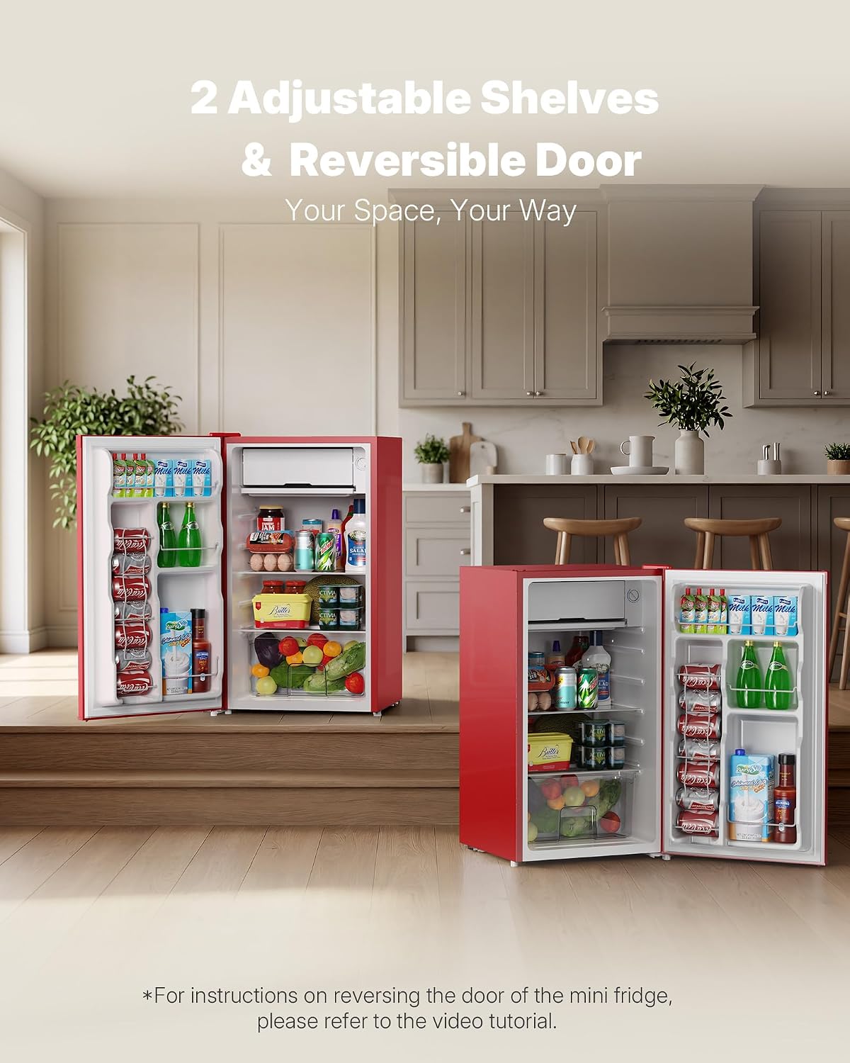 Upstreman 3.2 Cu.Ft Mini Fridge with Freezer, Single Door, Dorm Fridge, Adjustable Thermostat, Refrigerator for Dorm, Office, Bedroom, Red-BR321