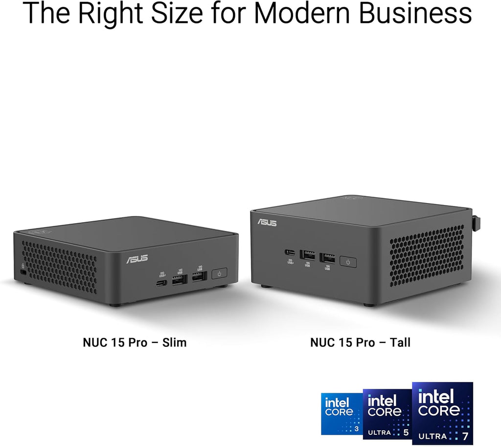 ASUS NUC 15 Pro Slim Barebones Mini PC with Intel Series 2 Core Ultra 5 225H, up to 96GB DDR5 RAM, Dual Storage, Thunderbolt™ 4, Wi-Fi 7 & Bluetooth 5.4, Toolless Chassis Access, VESA Mount Included