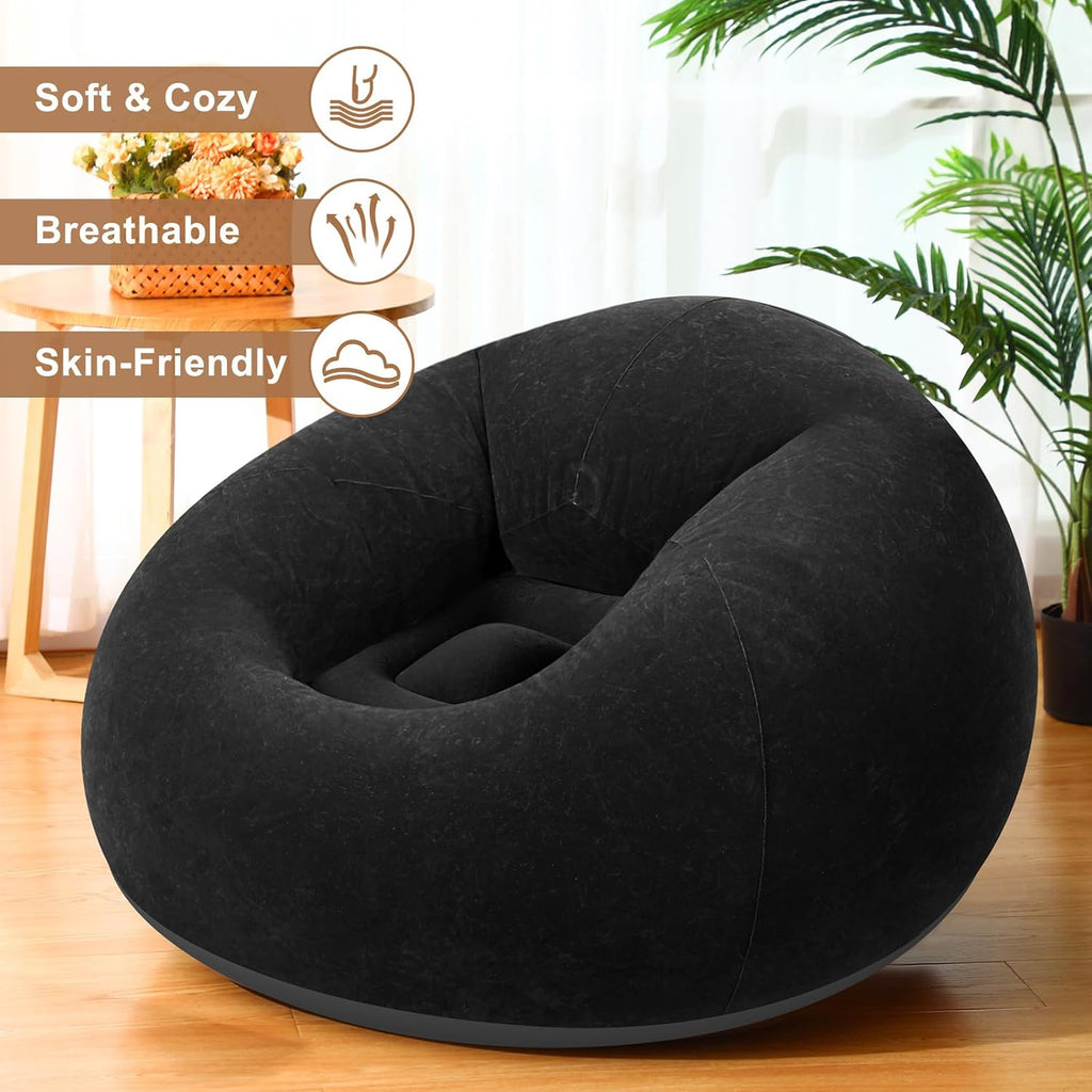 Realspring 6 9 12 Pcs Inflatable Bean Bag Chairs for Adults with Electric Air Pump, Blow up Couch Folding Portable Inflatable Couch Lazy Sofa for Outdoor Movie Night Camping(Black,6 Pcs)