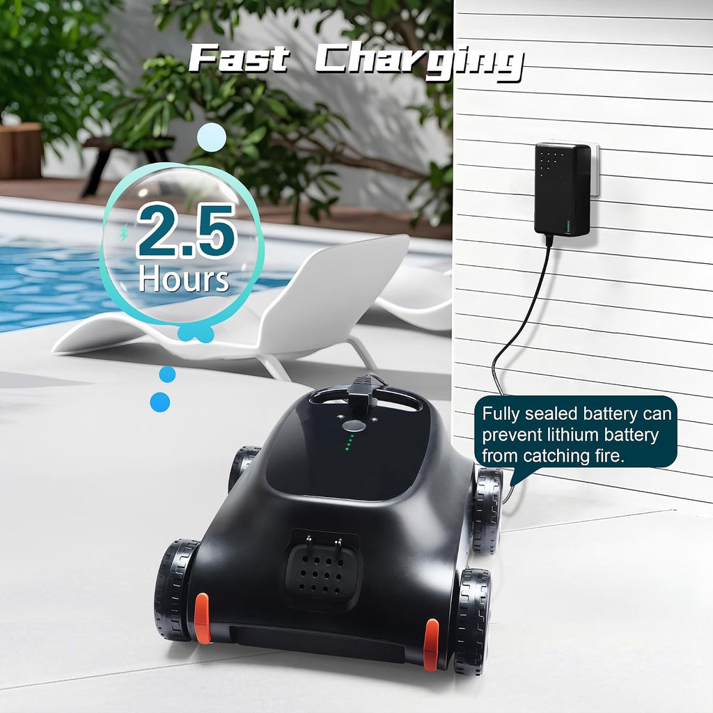 Robotic Pool Cleaner, Zyerch Pool Vacuum for Above Pools, Pool Cleaner Lasts 120 Min, Self-Parking Technology, for Pools up to 1300 Sq.ft, Portable, Self-Parking