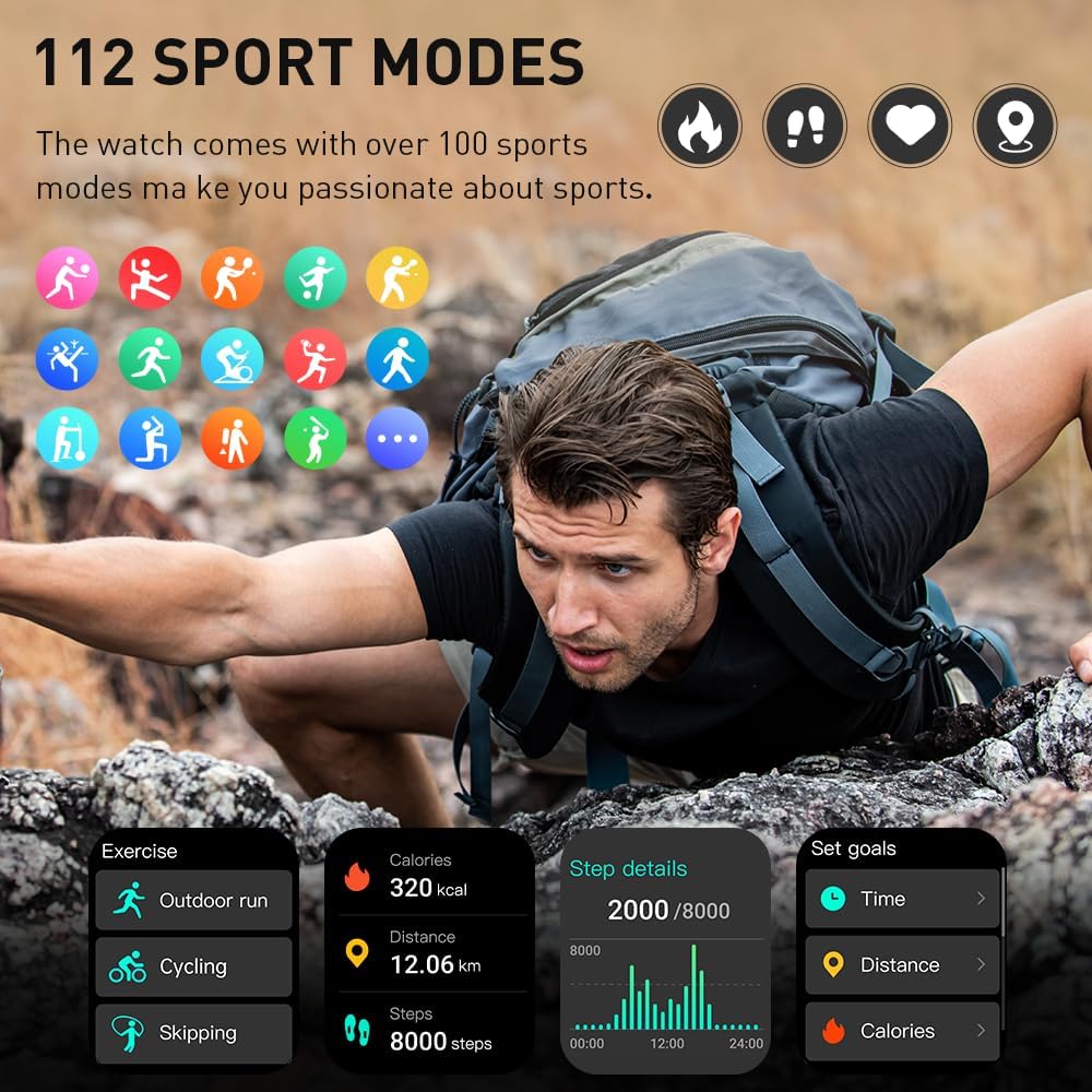 Smart Watch(Answer/Make Call BT5.4), 2026 New Smartwatch for Men Women, 1.96' HD Touch Fitness Watch with 110+ Sport Modes/Heart Rate/Sleep Monitor/Pedometer, IP68 Waterproof Fitness Activity Tracker