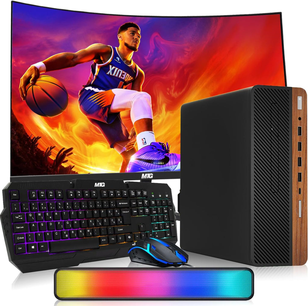 TechMagnet HP G4,AMD Pro A10-9700 R7 Dark Single Premium Gaming Desktop Computer PC,GT 1030 2GB GDDR5,16GB RAM,512GB SSD,24 Inch Curved Monitor,AI-Enabled RGB KBM,RGB Soundbar,Windows 11(Renewed)