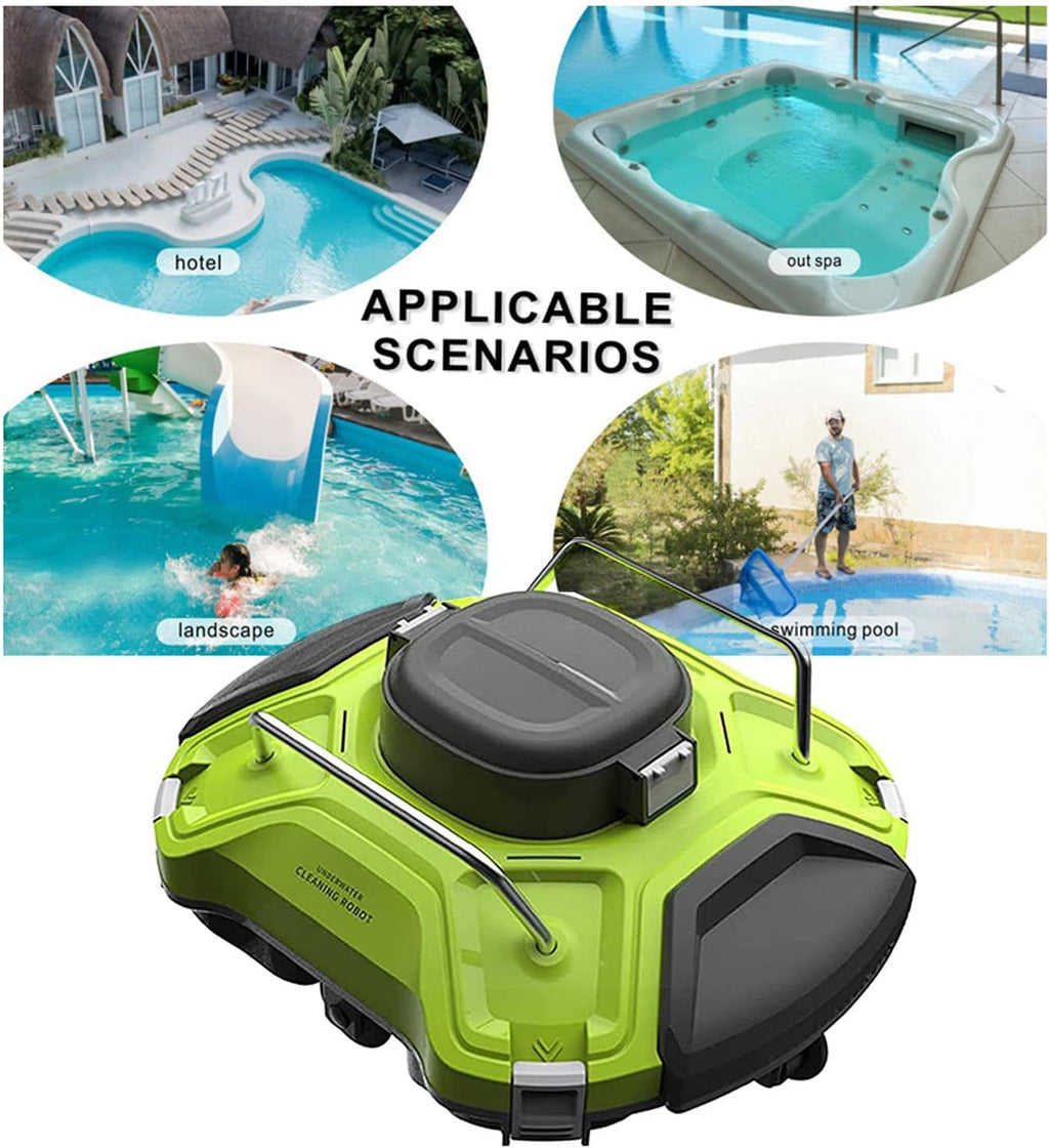 Underwater Automatic Pool Vacuum Cleaner, Wall Climbing Pool Cleaning Robot Powerful Suction Rechargeable Battery Built-in Water Sensor Technology,for All Types of In-Ground Swimming Pool