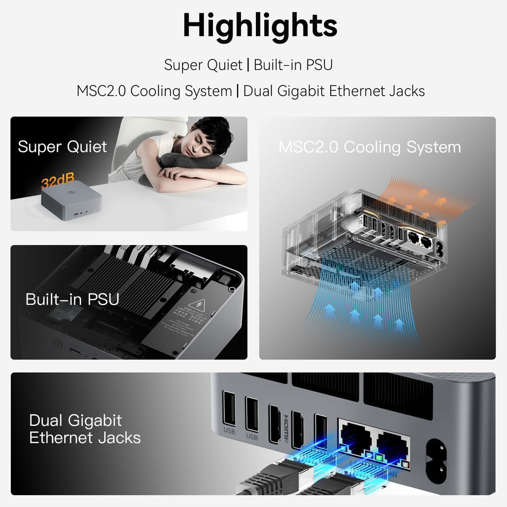 Beelink Ai Mini PC EQR6 6600U AMD Ryzen 5 Processor(6C/12T, up to 4.5GHz), Micro Computer 24GB LPDDR5 500GB SSD Built-in PSU, Mini Computers Dual HDMI/4K 60Hz/WiFi6/BT5.2 Home/Office/HTPC W11 Pro