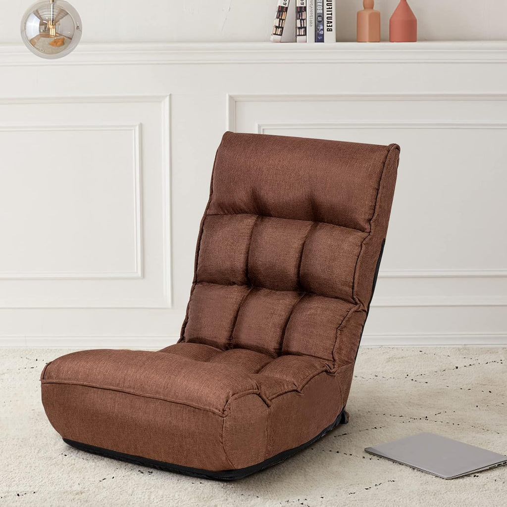 KOMFOTT Folding Floor Chair for Adults, Floor Gaming Chair with 5-Position Adjustable Headrest & 4-Position Adjustable Backrest, Side Pocket, Floor Seating Lazy Sofa for Reading, Meditating, Brown
