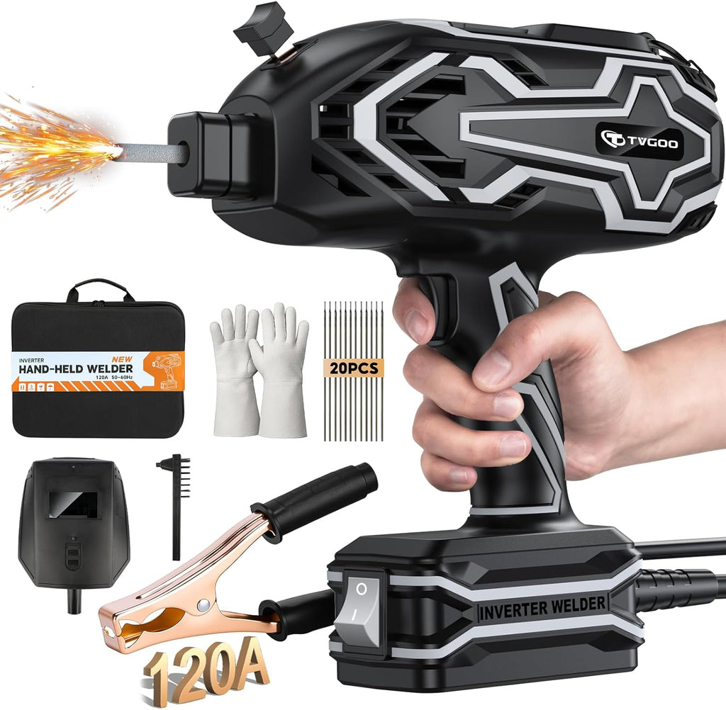 Portable Handheld Welding Machine - Digital Display & Memory Function, 120A 110V IGBT ARC Welder, Hot Start/Anti-Stick for 3/32'-1/8' Rods, Gift for Man (Grey)