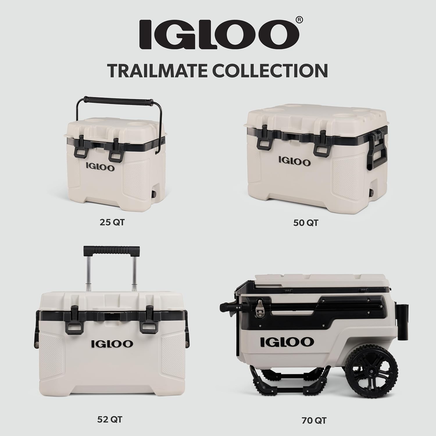 Igloo Trailmate 52Qt Wheeled Cooler, Insulated Hard Shell Ice Chest, Bone