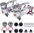 200PSI 1/4 NPT Heavy Duty Air Train Horn/Air Ride Suspension Compressor for Train/Truck/Car 12V SILVER Dual