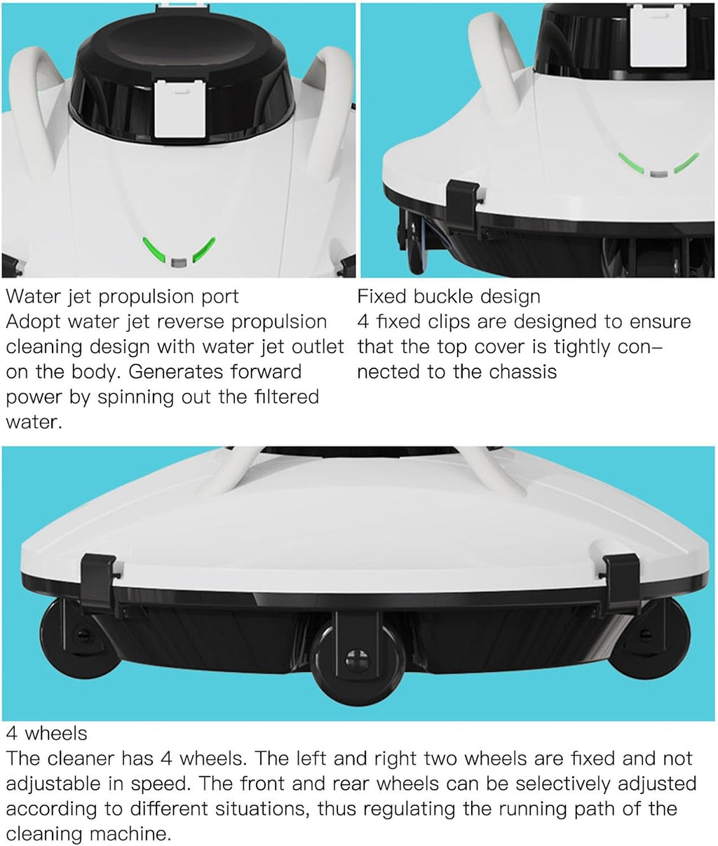 Wireless Pool Vacuum Robot - 30W, Cordless Pool Cleaning Machine with Automatic Cleaning, Strong Suction, Suitable for Flat Pools up to 914 Sqft, US Plug 110-240V, Built in 5000mAh Battery