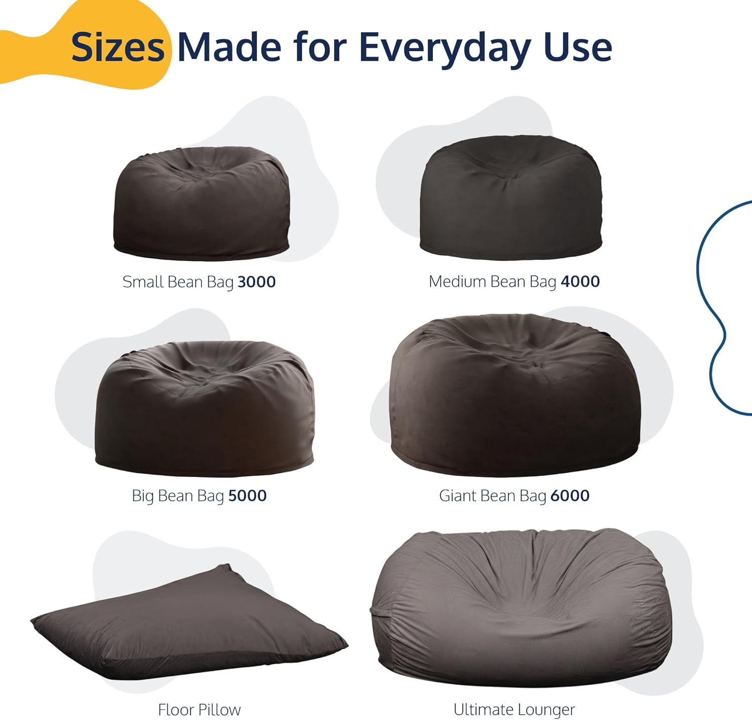 ULTIMATE SACK 6000 6-Foot Bean Bag Chair with Footstool, Black Suede Cover – Oversized Foam Lounger, Floor Seat, Small Sofa, or Couch Bed for Living Area, Gaming Room, or Reading Lounge
