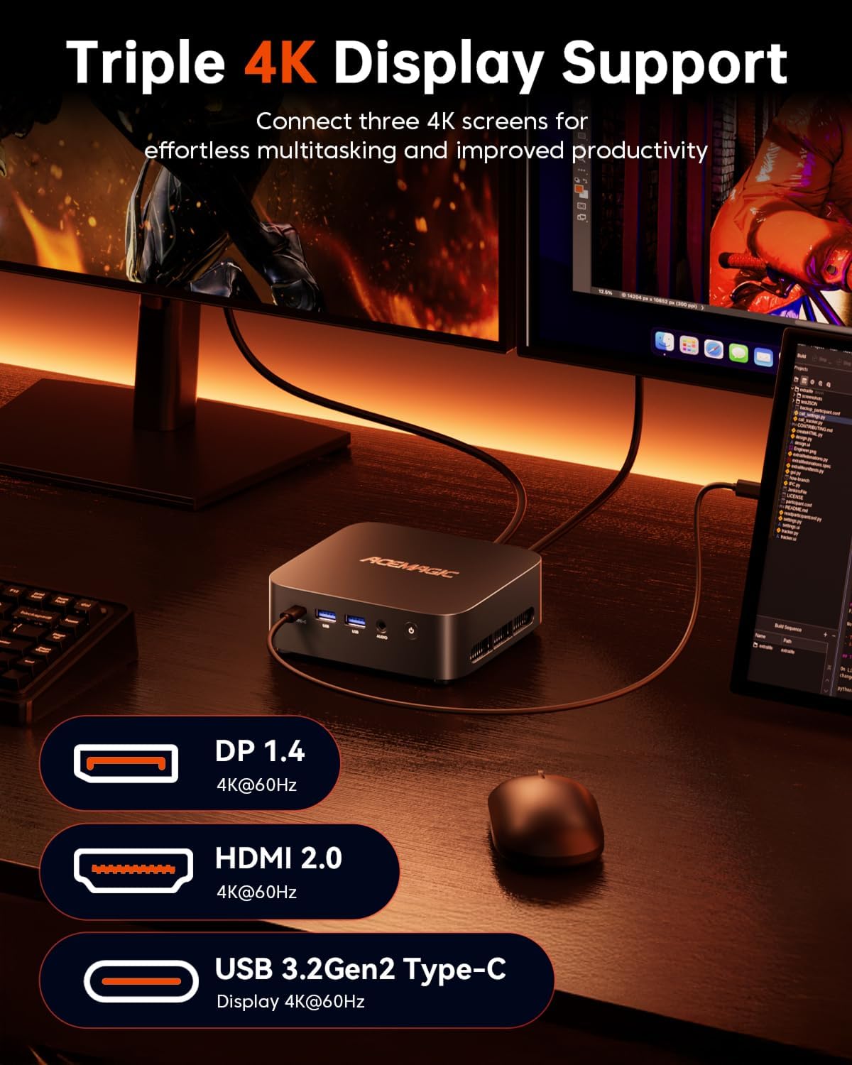 ACEMAGICIAN Kron Mini K1 Mini PC Gaming, AMD Ryzen 7 5700U, 16GB DDR4 512GB SSD Mini PC Computers Micro Desktop PC 4K Triple Display WiFi6 BT5.2