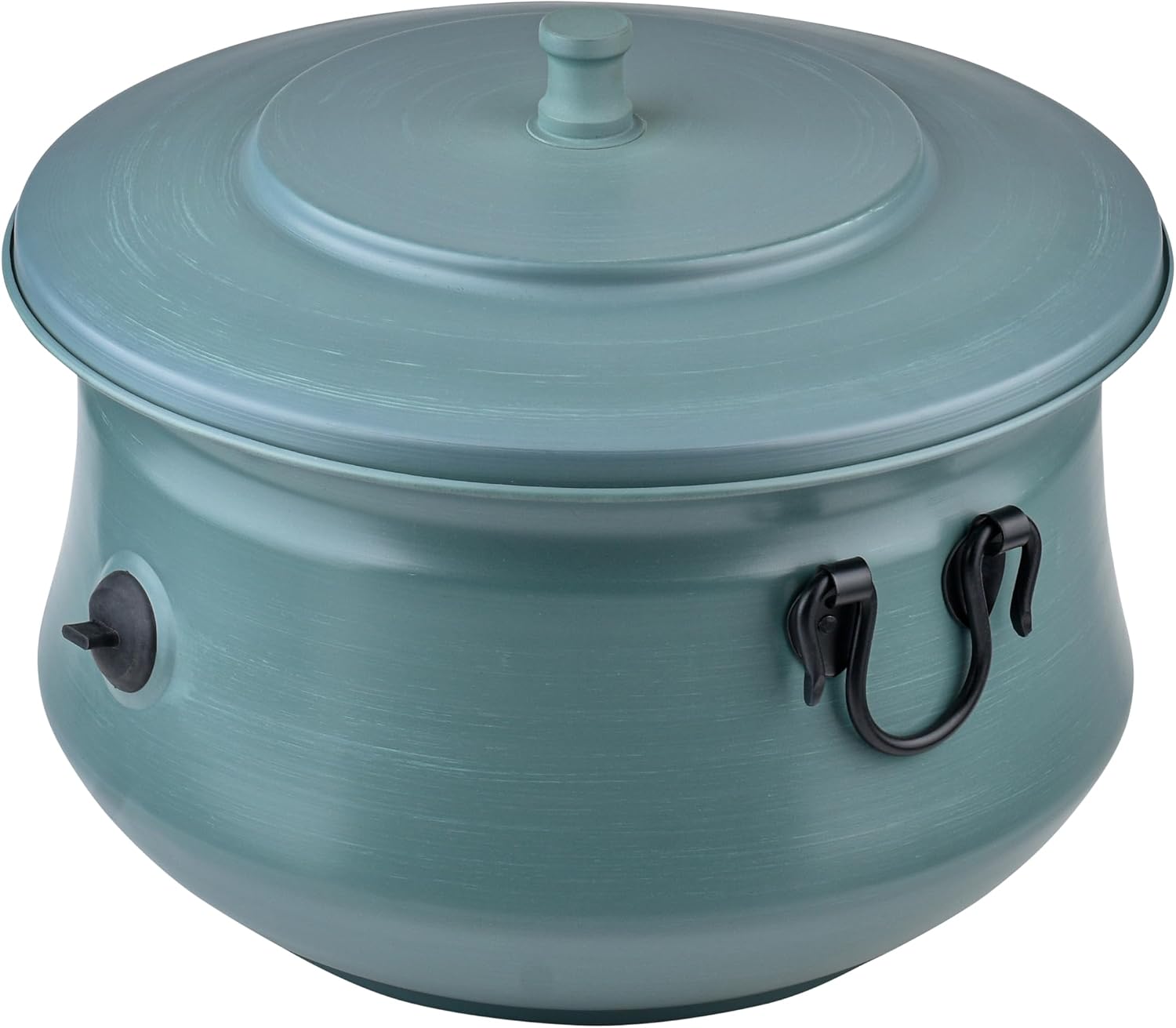 Decorative Garden Hose Holder Storage Pot with Lid | Hose Container Pot Outdoor or Indoor Use | Water Hose Hider 19x15.25 Inches,Green | Handmade (Brushed Green)