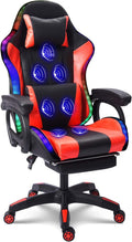 Video Game Chair with Speakers and RGB Lights, Massage Ergonomic Computer Gaming Chair with Footrest and Lumbar Support, 90°-135° Tilt Rocking Chair Gaming Chairs for Adults,Red