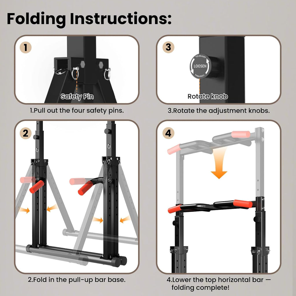 WATBKHE Power Tower Pull Up Dip Station Foldable, Pull Up Bar Station Adjustable, Multi-Function Home Gym, Strength Training Fitness Equipment, Triangular Design, for Home Outdoor
