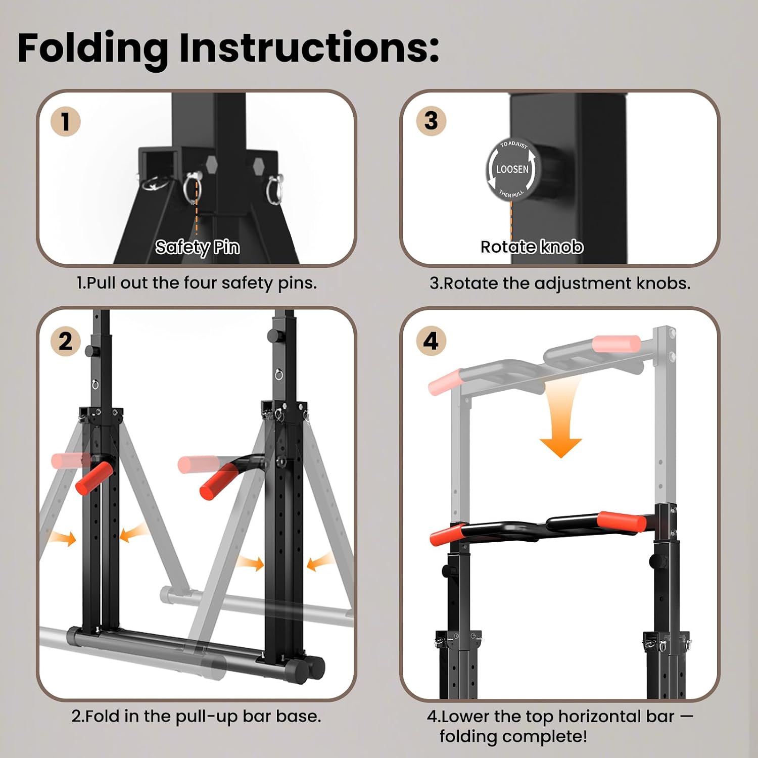 WATBKHE Power Tower Pull Up Dip Station Foldable, Pull Up Bar Station Adjustable, Multi-Function Home Gym, Strength Training Fitness Equipment, Triangular Design, for Home Outdoor