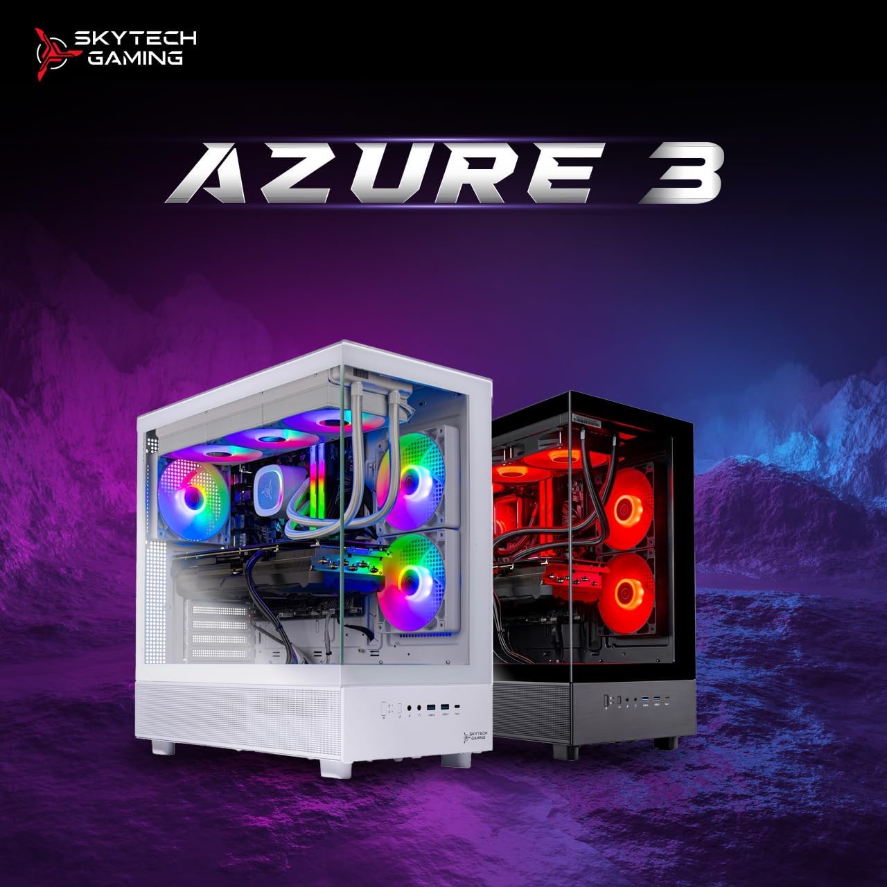 Skytech Gaming Azure 3 Desktop PC, Ryzen 7 7700 3.8 GHz (5.3GHz), NVIDIA RTX 5070 12GB, 1TB Gen4 NVMe SSD, 32GB DDR5 RAM 6000 RGB, 850W Gold PSU, Wi-Fi, Win 11