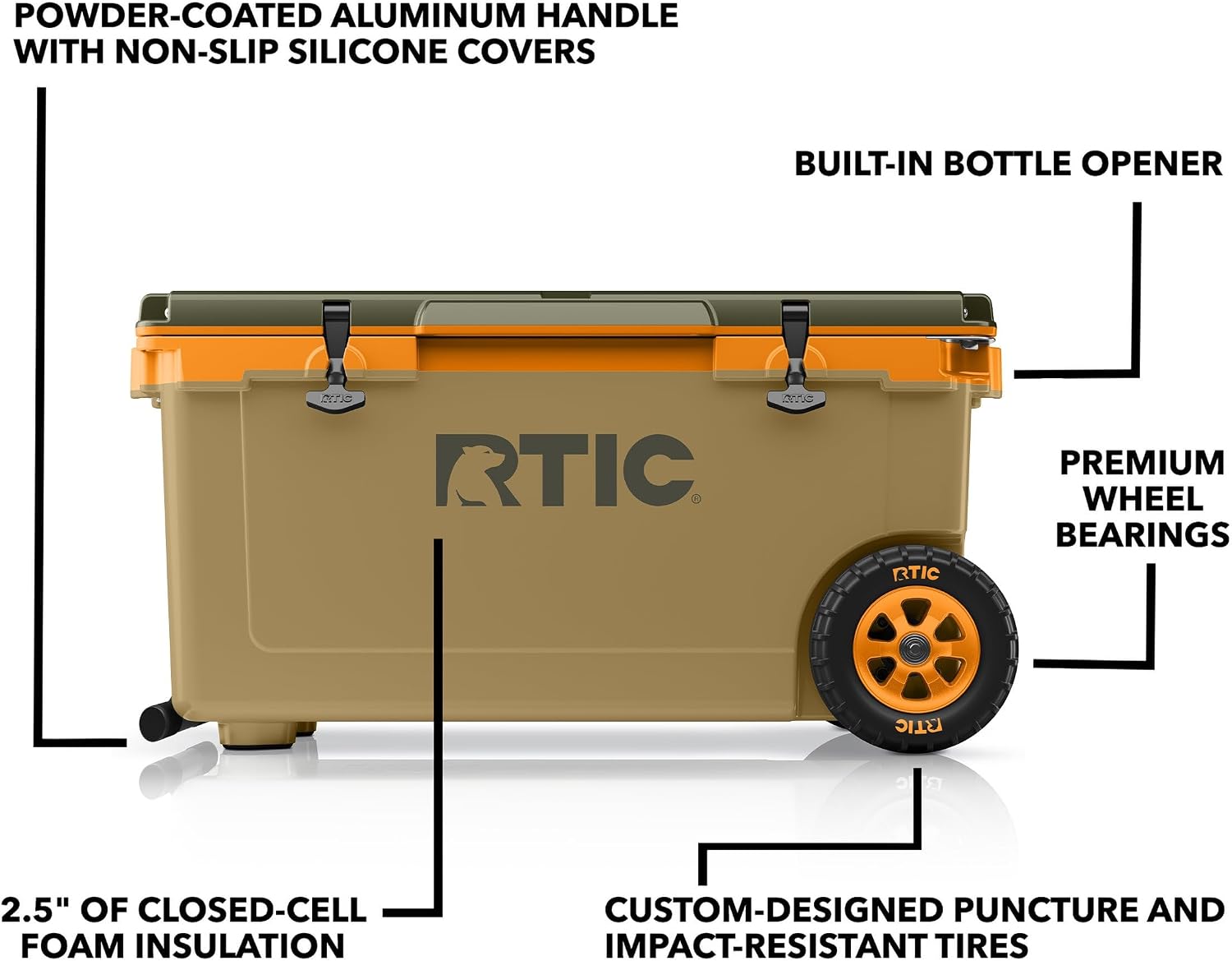 RTIC 72 Quart Ultra-Light Wheeled Cooler Hard Insulated Portable Ice Chest Box for Beach, Drink, Beverage, Camping, Picnic, Fishing, Boat, Barbecue, 30% Lighter Than Rotomolded Coolers