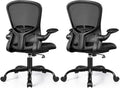 FelixKing Office Desk Chairs, Ergonomic PC Desk Chair with Wheels, Adjustable Lumbar Support and Height, Swivel Computer Chair with Flip-up Armrests, Ergo Mesh Backrest for Working (Black, Pack of 2)