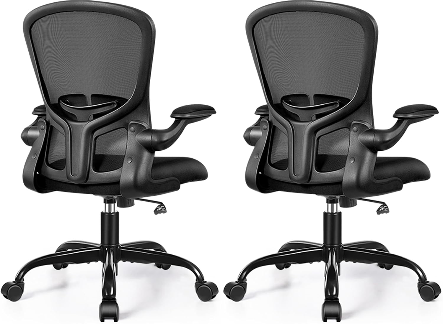 FelixKing Office Desk Chairs, Ergonomic PC Desk Chair with Wheels, Adjustable Lumbar Support and Height, Swivel Computer Chair with Flip-up Armrests, Ergo Mesh Backrest for Working (Black, Pack of 2)