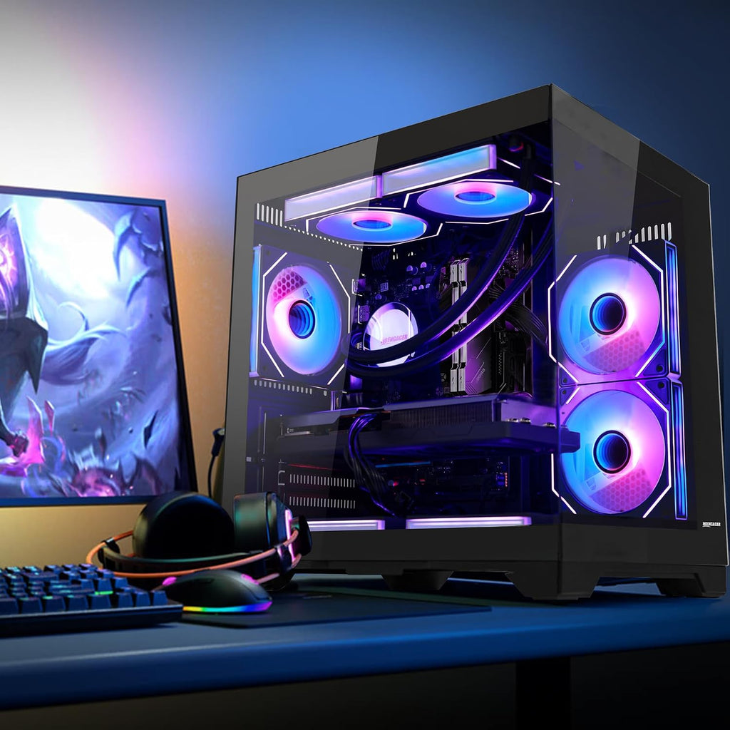 Panorama Gaming PC Desktop AMD Ryzen 5 9600X 6-Core 3.9GHz, Radeon RX 9060 XT 16GB, 32GB DDR5 RAM 6000MHz,1TB PCIe SSD, WiFi&BT Prebuilt PC 650W PSU,Liquid Cooler,Windows 11,