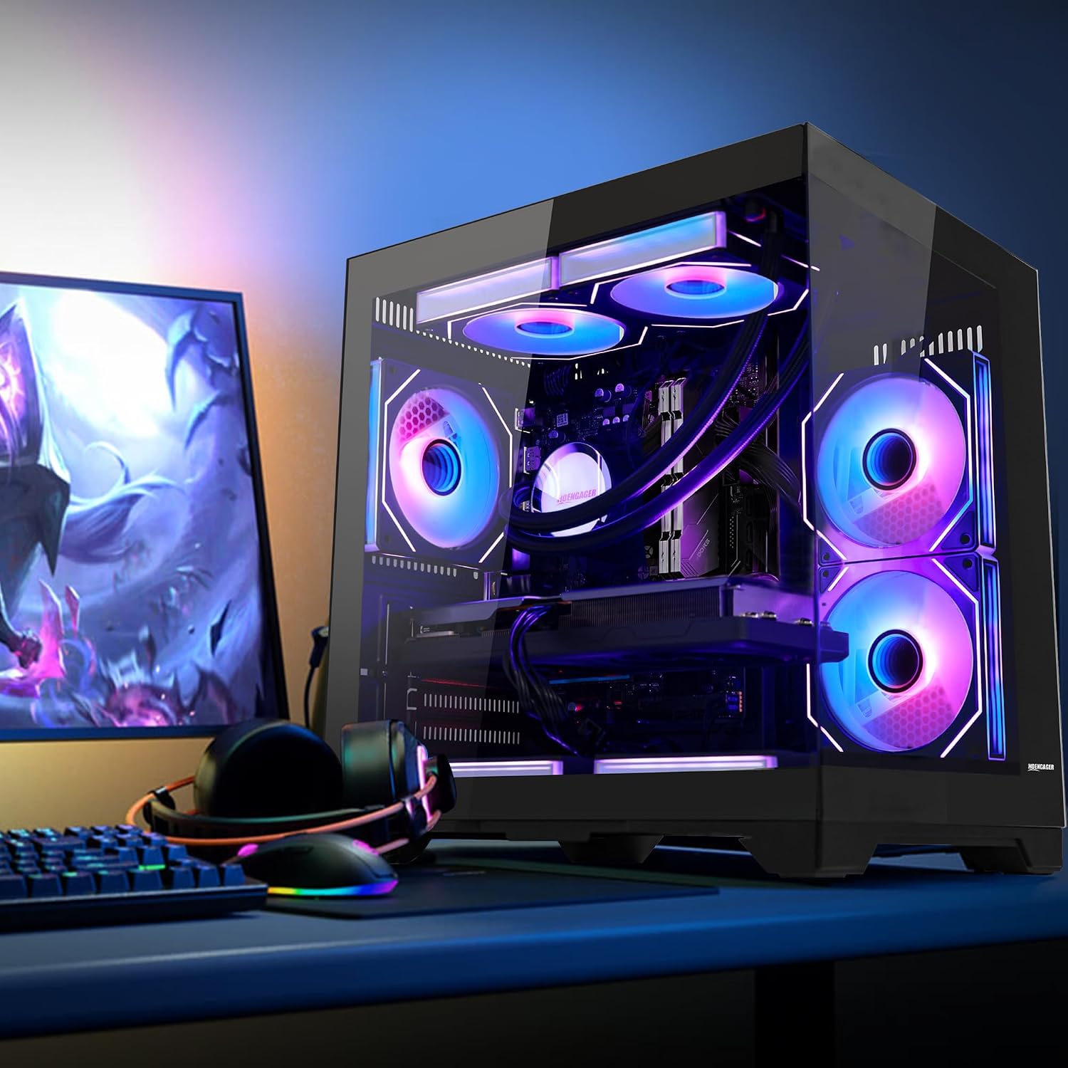Panorama Gaming PC Desktop AMD Ryzen 5 9600X 6-Core 3.9GHz, Radeon RX 9060 XT 16GB, 32GB DDR5 RAM 6000MHz,1TB PCIe SSD, WiFi&BT Prebuilt PC 650W PSU,Liquid Cooler,Windows 11,