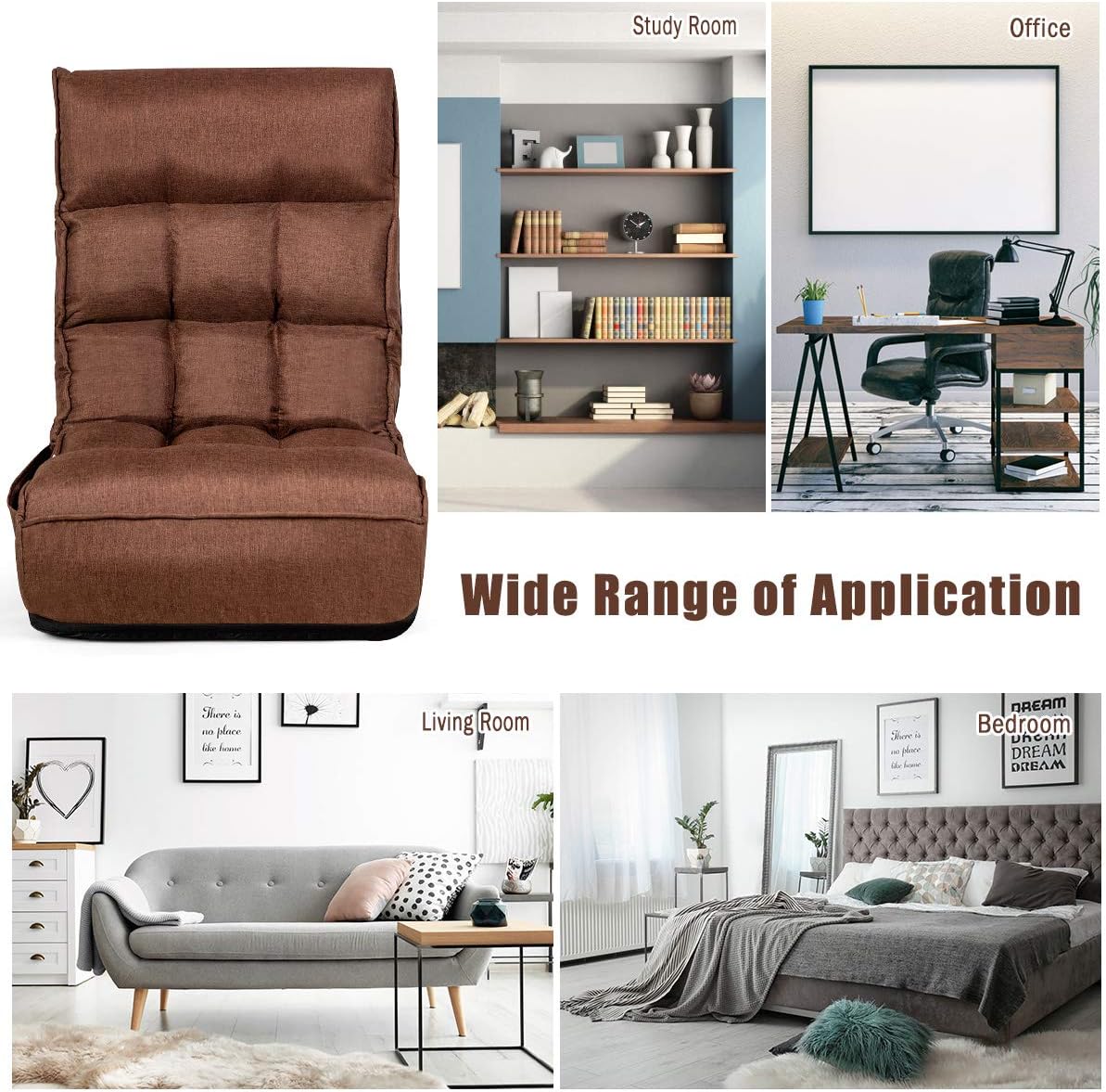 S AFSTAR Folding Floor Chair, Floor Gaming Chair with 5-Position Adjustable Headrest & 4-Position Backrest, Side Pocket & Thicken Cushion, Padded Floor Seat Lazy Chair for Living Room Bedroom