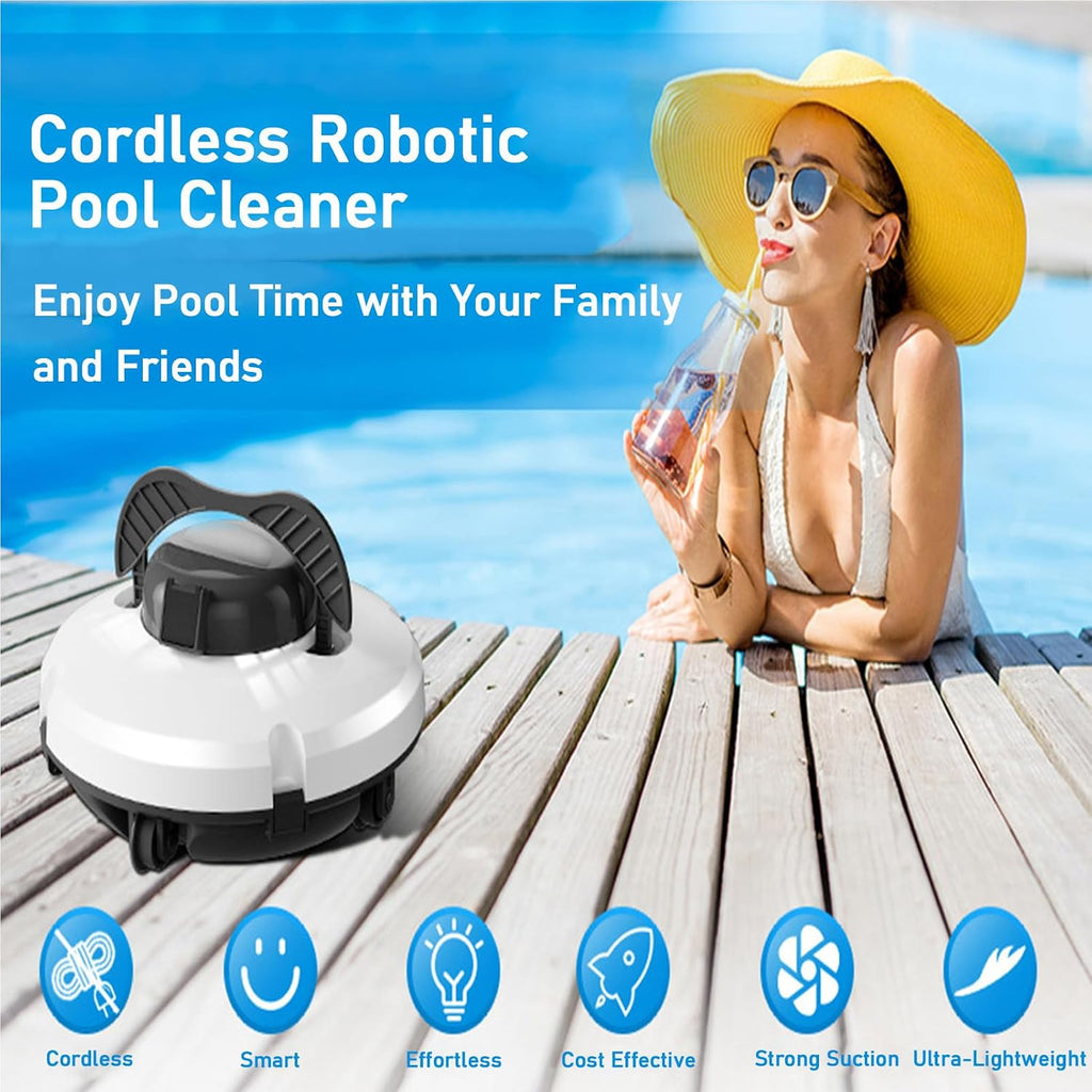 Smart Cordless Robotic Pool Cleaner Self Parking Swimming Pool Cleaning Robot Brushed Motor Strong Suction Vacuum Lasts 120 Mins
