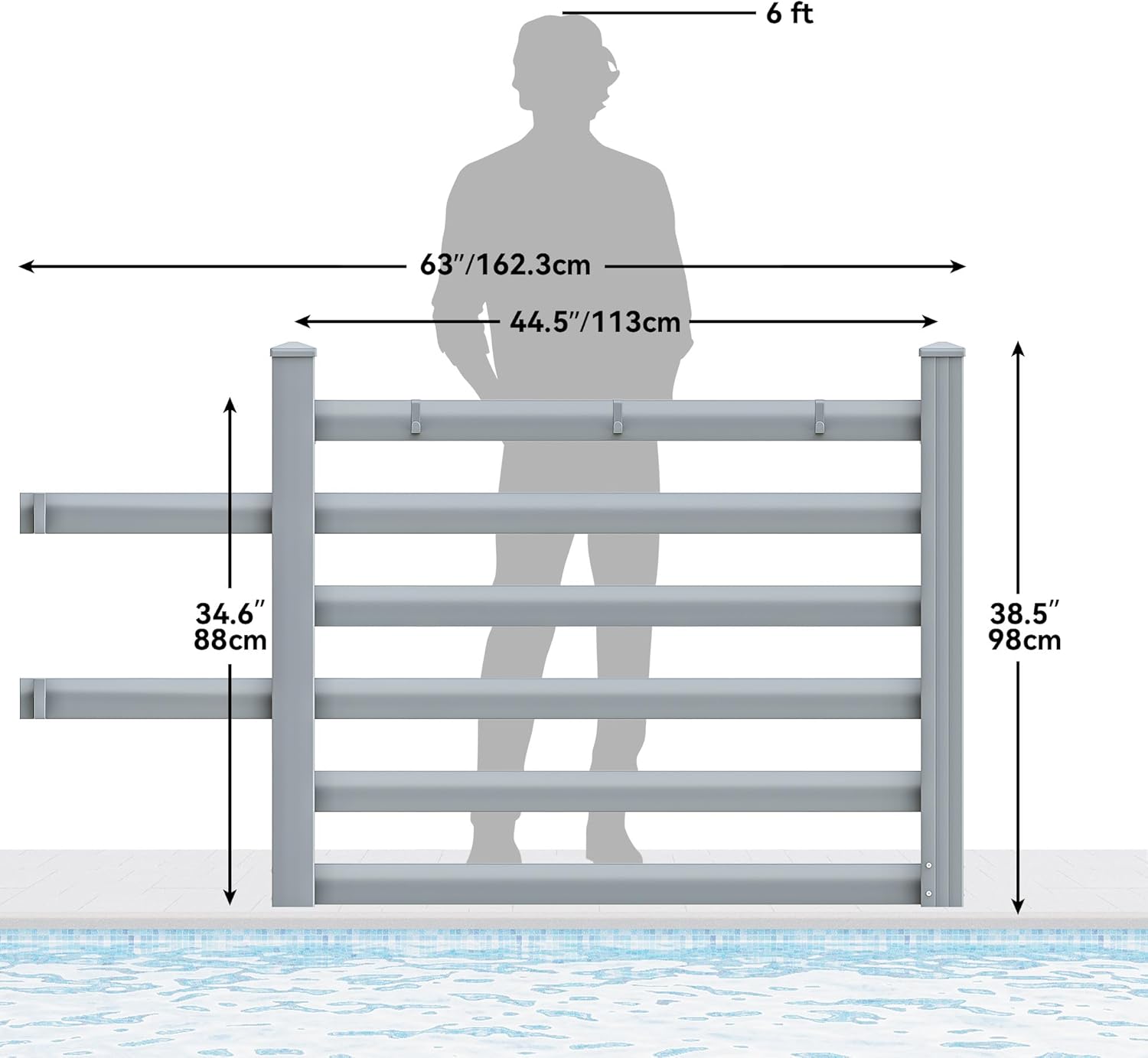 YITAHOME 64' W x 47' L x 39' H Poolside Deckbox Storage Organizer with 6 Movable Hooks, Outdoor Waterproof Pool Storage Bins (Light Gray)
