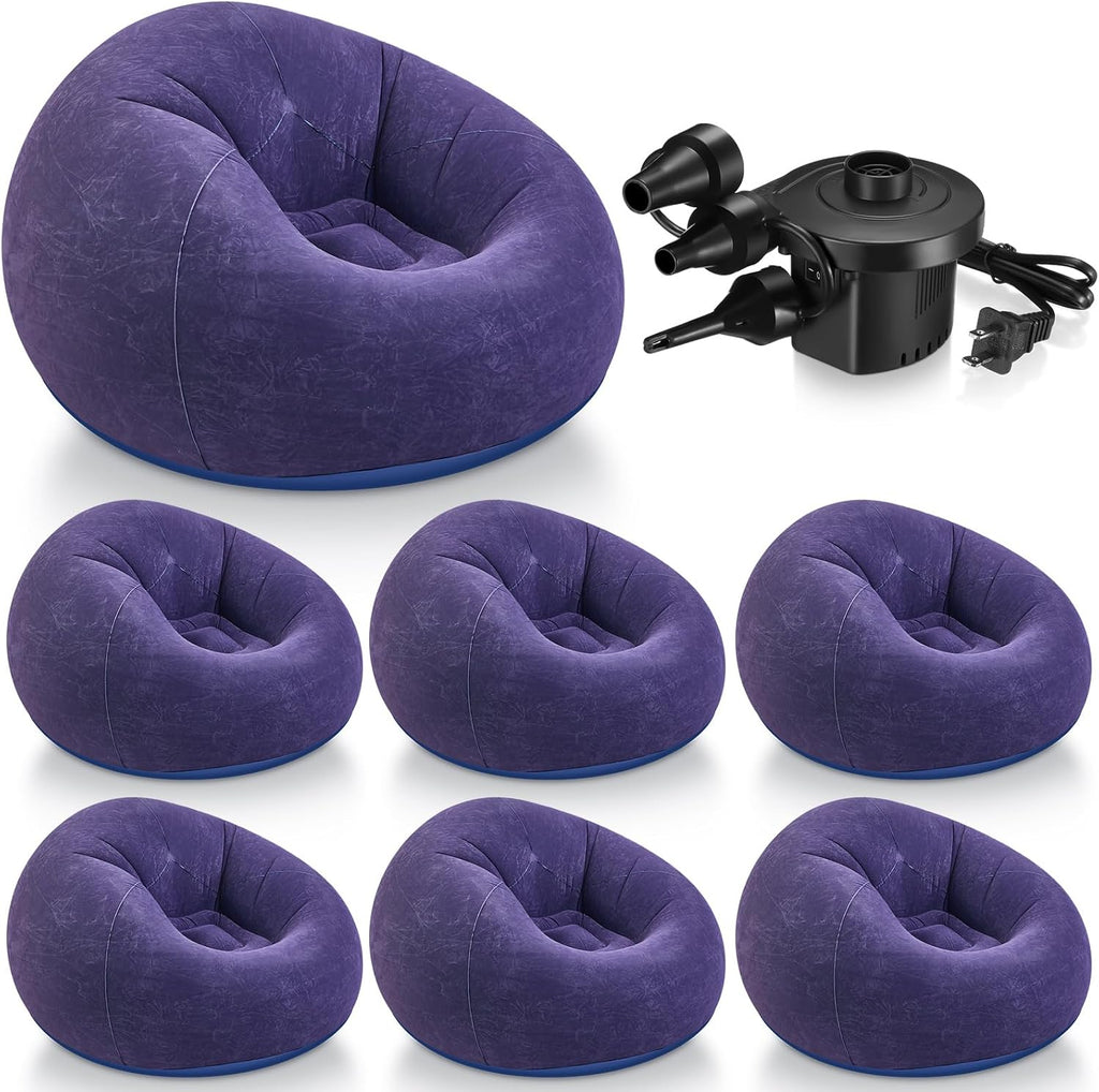 Realspring 6 9 12 Pcs Inflatable Bean Bag Chairs for Adults with Electric Air Pump, Blow up Couch Folding Portable Inflatable Couch Lazy Sofa for Outdoor Movie Night Camping(Blue,6 Pcs)