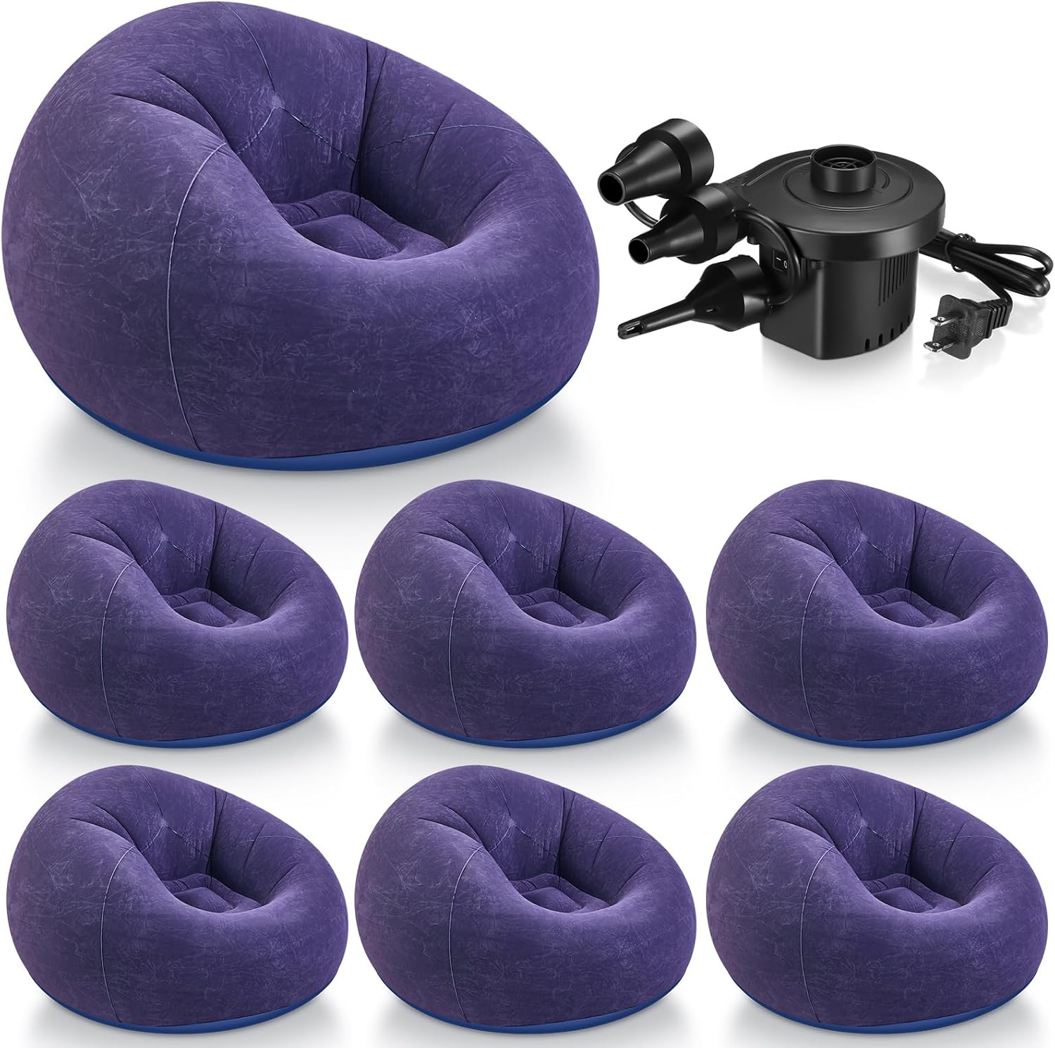 Realspring 6 9 12 Pcs Inflatable Bean Bag Chairs for Adults with Electric Air Pump, Blow up Couch Folding Portable Inflatable Couch Lazy Sofa for Outdoor Movie Night Camping(Blue,6 Pcs)