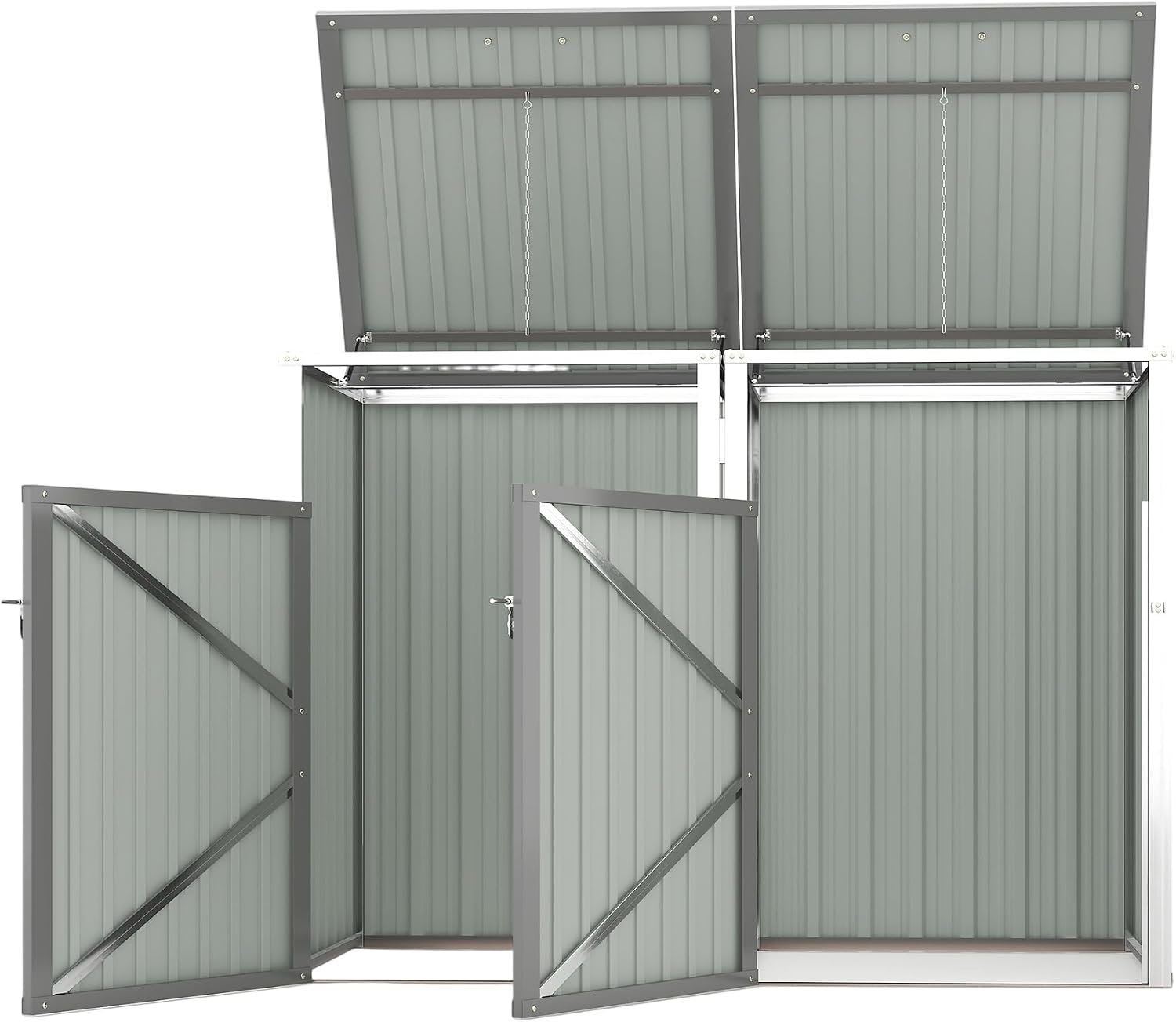 Outdoor Metal Garbage Bin Shed for 2 Trash Cans, Waterproof Galvanized Steel Double Trash Can Storage Shed with Hydraulic Lid, Lockable Door & Large Capacity for Garden Yard Patio, Light Gray