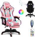 Ergonomic Pro Gaming Chair with Speakers RGB Video Game Chair with Footrest, High Back Massage Computer Chair with Lumbar Support and Headrest Adjustable Height, Gamer Chair for Adult Teens,Pink