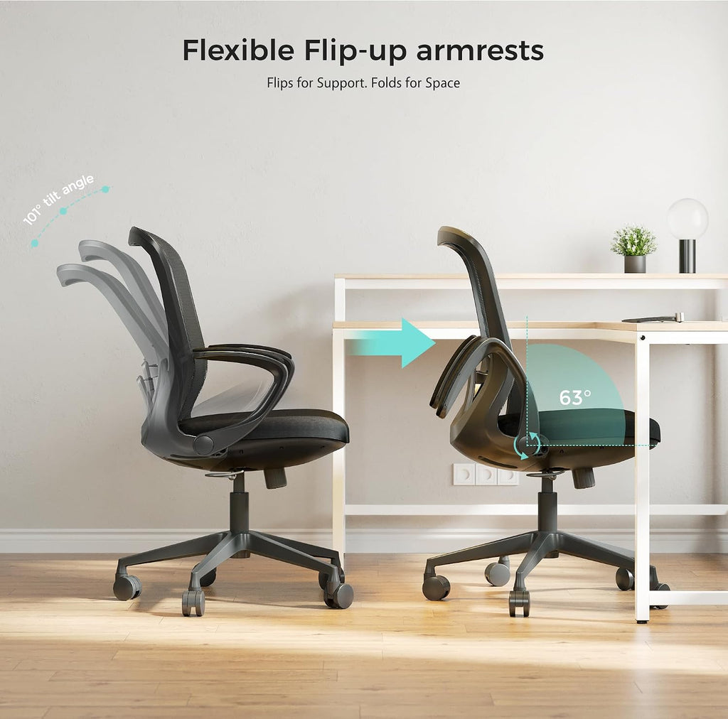 EUREKA ERGONOMIC Armis Ergonomic Office Chair with Back Support Flip up Arms, Home Office Desk Chair for Space Saving, Black, Breathable Backrest Mesh