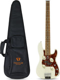 Traveler Guitar TB-4P Pearl White Bass | Travel Guitar with Aux-in | 4 String Bass Guitar with 22 Jumbo Frets | Full 32' Scale Portable Electric Bass Guitar | Headless Guitar with Custom Gig Bag