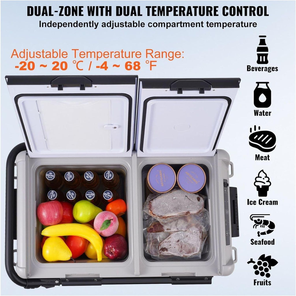 Portable Car Refrigerator Freezer 50L Dual Zone - 12V/24V & 110V/240V - Compressor Cooling for Road Trips, Camping, RV & Home Use