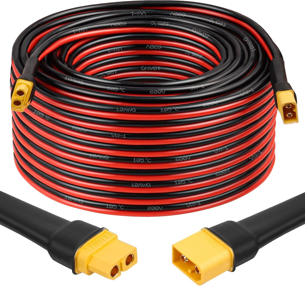MOOKEERF XT60 Extension Cable 10AWG 100FT XT60 to XT60 Cable with Male to Female Connector for Portable Power Station Solar Panel RC Battery