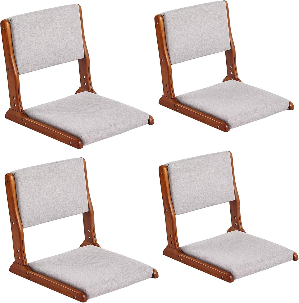 Tiita Floor Chair with Back Support, Foldable Meditation Tatami Chairs, Backrest Chair with Cushion, Living Room Chair Seat 4 Pack, Walnut Grey