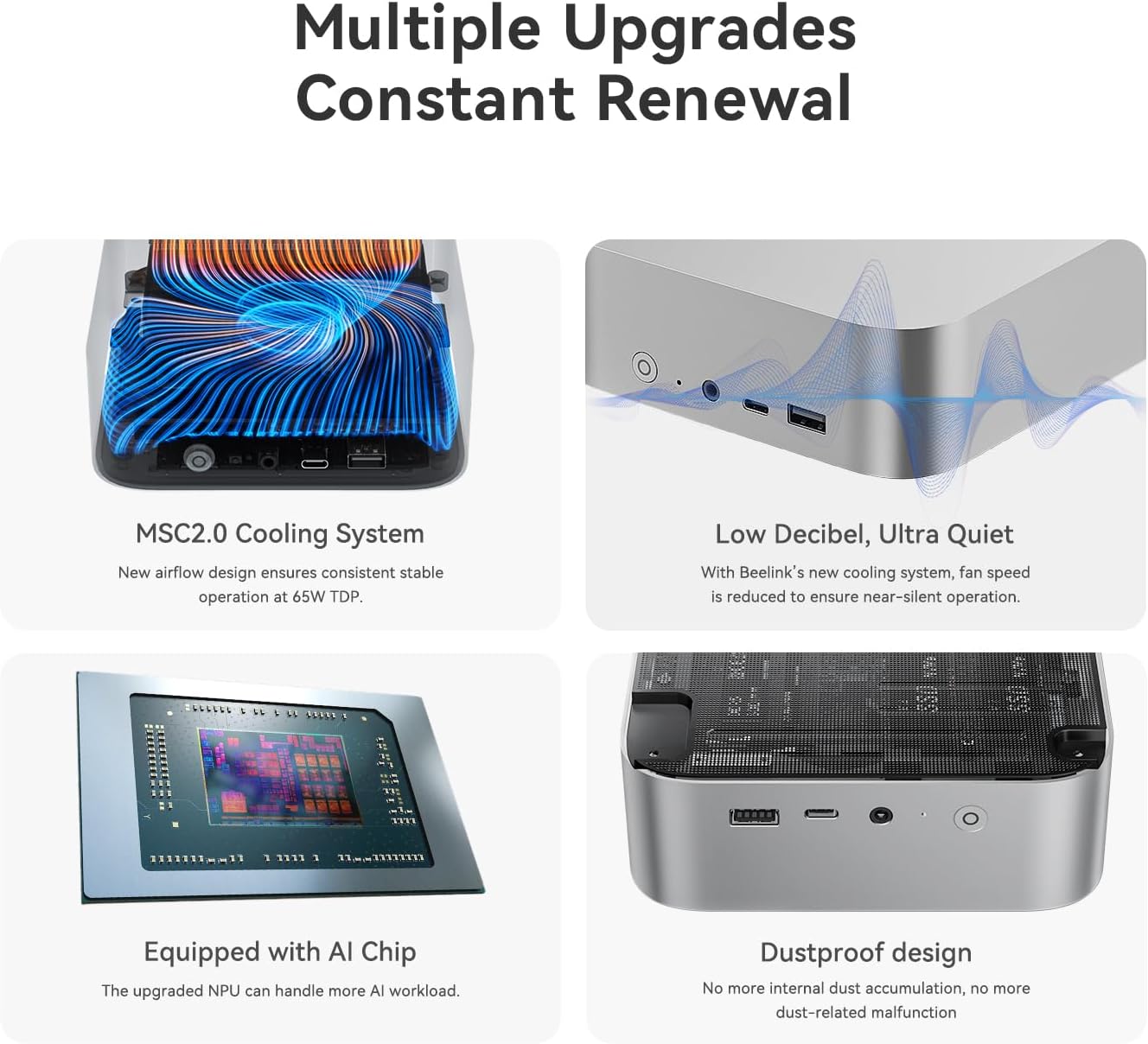 Beelink Mini PC SER8 with AMD Ryzen 7 8845HS Mini Computer(8C/16T, up to 5.1GHz), 32GB DDR5 1TB NVMe SSD, AI PC 4K UHD Triple Display HDMI/DP1.4/Type-C/WiFi 6/Bluetooth 5.2/2.5Gbps Ethernet/OS