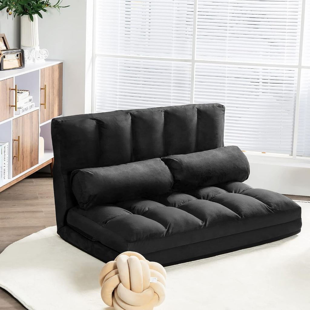 DORTALA Foldable Floor Sofa, 6-Position Adjustable Lounge Couch with 2 Pillows & Suede Cloth Cover, Modern Lounge Mattress Video Gaming Lazy Couch, Suede Floor Seating Sofa, 71' x 44.5', Black