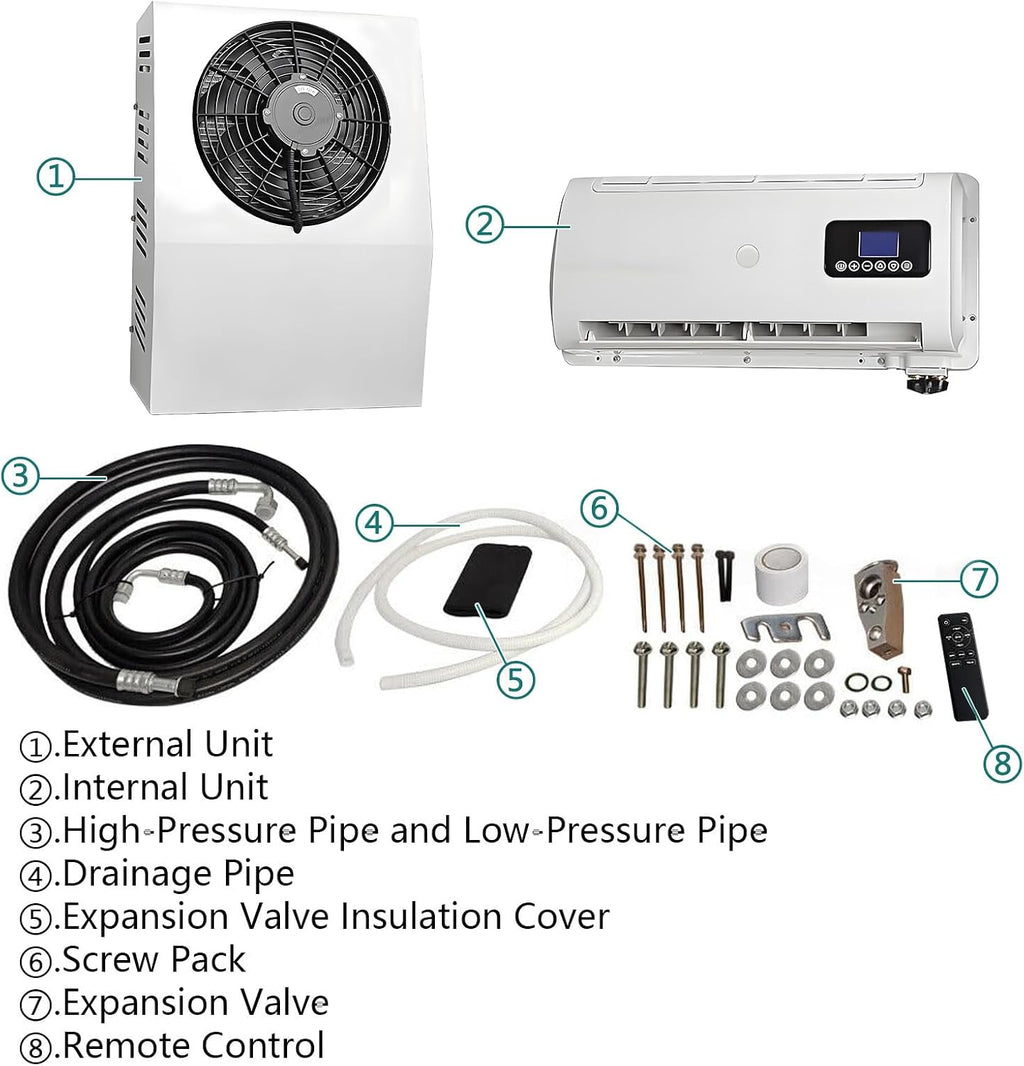 12V DC Air Conditioner 9000 BTU for Truck Praking, Electric Ac Unit Split 12 Volt Air Conditioner - Quiet Fast Cooling Energy Efficient for Semi-Truck, RV, Camper, Trailer, Pickup, Motorhome and Yacht