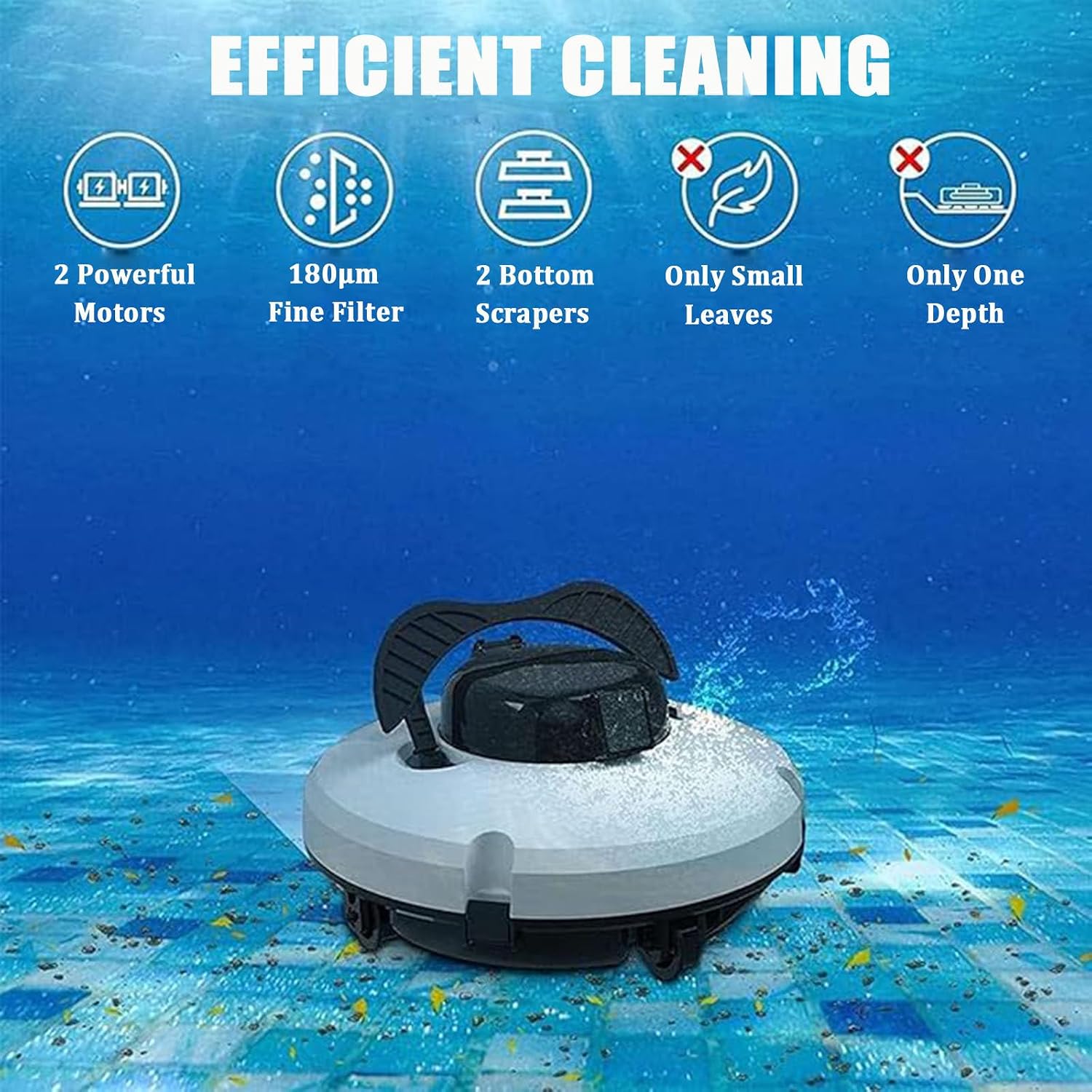Automatic Swimming Pool Cleaning Robot – 360° Wall/Floor Scrubbing | Ultra-Fine Mesh Filter Bag | Wireless Rechargeable Design | Compatible with Concrete Longer