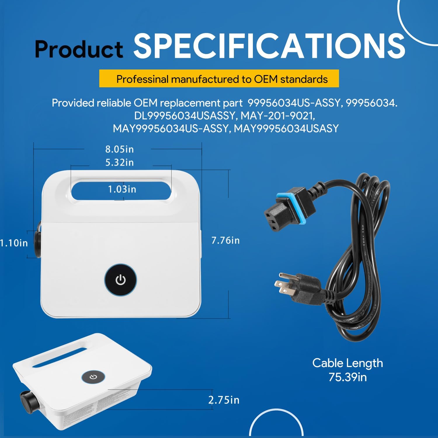 99956034 Power Supply Replacement for Dolphin Active 10,E10,E20,Cayman,Echo,Encore,Escape,S50,Saturn,Solo,T15,Premium 10/20,Prowler 910 Robotic Pool Cleaner, 99956034US-ASSY, W/ 5898412LF Power Cord