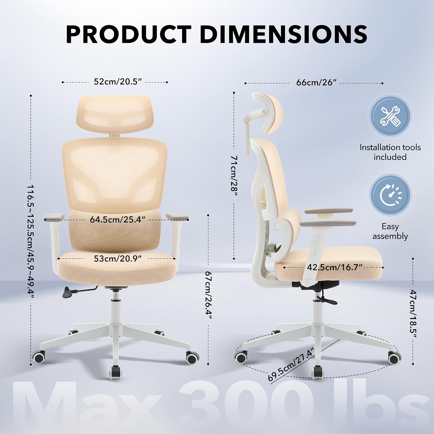 Office Chair Ergonomic Desk Chair - Home Mesh Office Desk Chair with Adjustable Lumbar Support, High-Back Computer Gaming Chair with Headrest 3D Armrests, Rolling Swivel Task Chairs for Home, Office